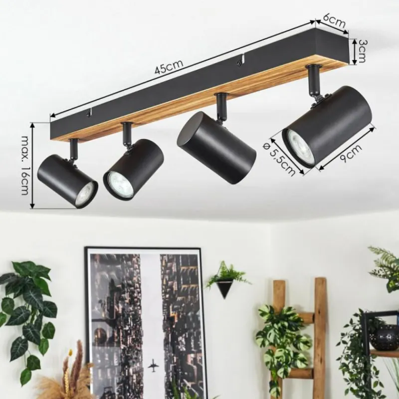 Luminaires Scandinaves-hofstein Gesteira Plafonnier, Spot de plafond Bois foncé, Noir, 4 lumières