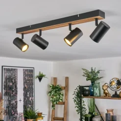 Luminaires Scandinaves-hofstein Gesteira Plafonnier, Spot de plafond Bois foncé, Noir, 4 lumières