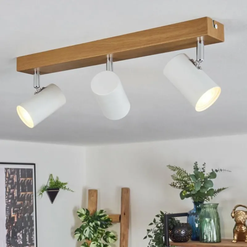 Luminaires Scandinaves-hofstein Gesteira Plafonnier, Spot de plafond Chrome, Couleur bois, 3 lumières