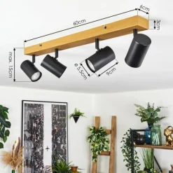 Luminaires Scandinaves-hofstein Gesteira Plafonnier, Spot de plafond Couleur bois, Noir, 4 lumières