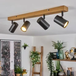 Luminaires Scandinaves-hofstein Gesteira Plafonnier, Spot de plafond Couleur bois, Noir, 4 lumières