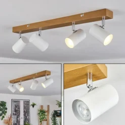 Luminaires Scandinaves-hofstein Gesteira Plafonnier, Spot de plafond Chrome, Couleur bois, 4 lumières