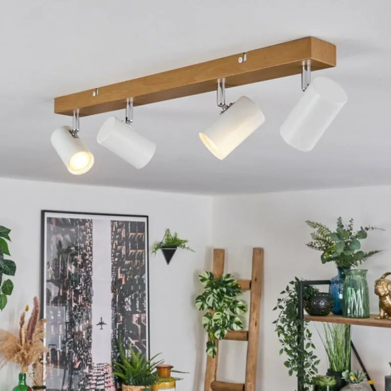 Luminaires Scandinaves-hofstein Gesteira Plafonnier, Spot de plafond Chrome, Couleur bois, 4 lumières