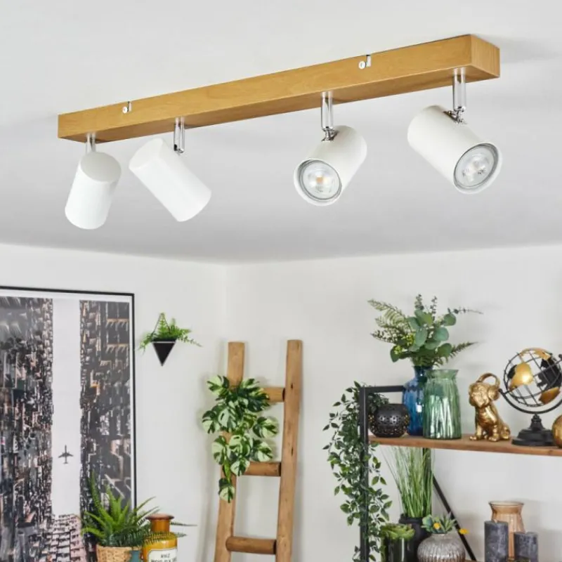 Luminaires Scandinaves-hofstein Gesteira Plafonnier, Spot de plafond Chrome, Couleur bois, 4 lumières