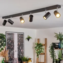 Luminaires Scandinaves-hofstein Gesteira Plafonnier, Spot de plafond Chrome, Noir, 6 lumières