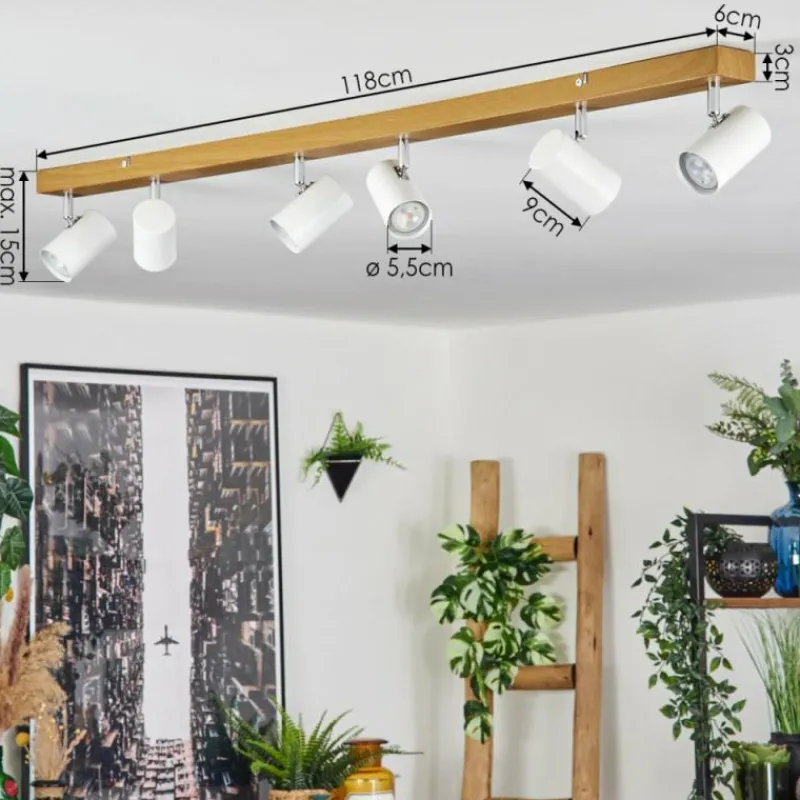 Luminaires Scandinaves-hofstein Gesteira Plafonnier, Spot de plafond Chrome, Couleur bois, 6 lumières