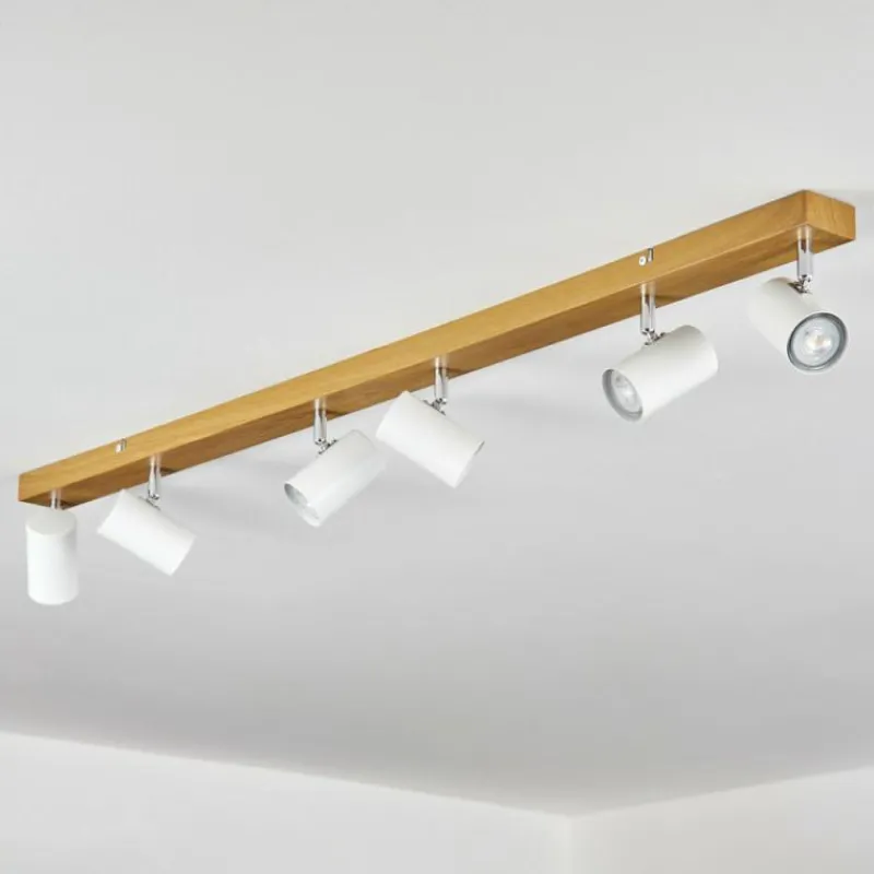 Luminaires Scandinaves-hofstein Gesteira Plafonnier, Spot de plafond Chrome, Couleur bois, 6 lumières