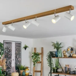 Luminaires Scandinaves-hofstein Gesteira Plafonnier, Spot de plafond Chrome, Couleur bois, 6 lumières