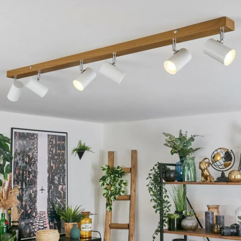 Luminaires Scandinaves-hofstein Gesteira Plafonnier, Spot de plafond Chrome, Couleur bois, 6 lumières