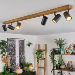 Luminaires Scandinaves-hofstein Gesteira Plafonnier, Spot de plafond Couleur bois, Noir, 6 lumières