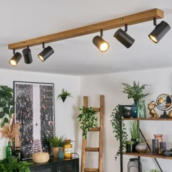 Luminaires Scandinaves-hofstein Gesteira Plafonnier, Spot de plafond Couleur bois, Noir, 6 lumières