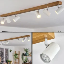 Luminaires Scandinaves-hofstein Gesteira Plafonnier, Spot de plafond Chrome, Couleur bois, 6 lumières