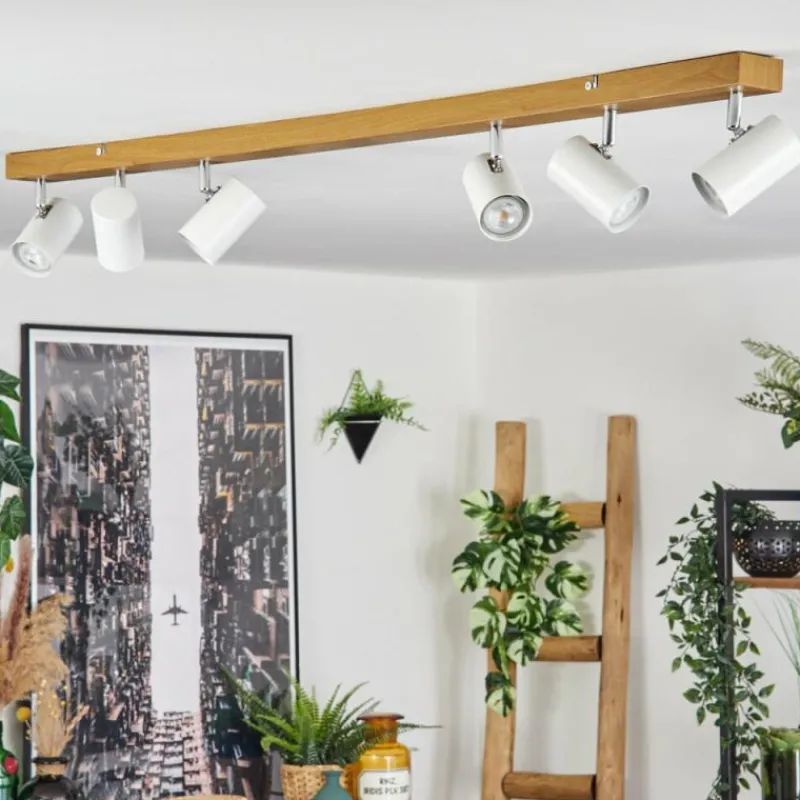 Luminaires Scandinaves-hofstein Gesteira Plafonnier, Spot de plafond Chrome, Couleur bois, 6 lumières