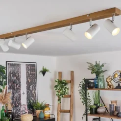 Luminaires Scandinaves-hofstein Gesteira Plafonnier, Spot de plafond Chrome, Couleur bois, 6 lumières