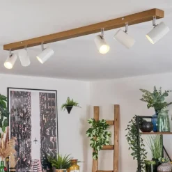 Luminaires Scandinaves-hofstein Gesteira Plafonnier, Spot de plafond Chrome, Couleur bois, 6 lumières