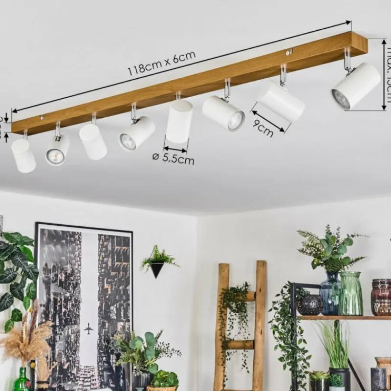 Luminaires Scandinaves-hofstein Gesteira Plafonnier, Spot de plafond Chrome, Couleur bois, 8 lumières