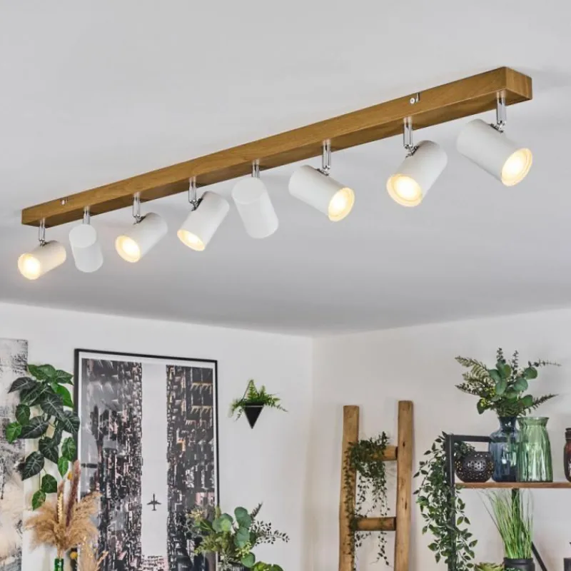 Luminaires Scandinaves-hofstein Gesteira Plafonnier, Spot de plafond Chrome, Couleur bois, 8 lumières