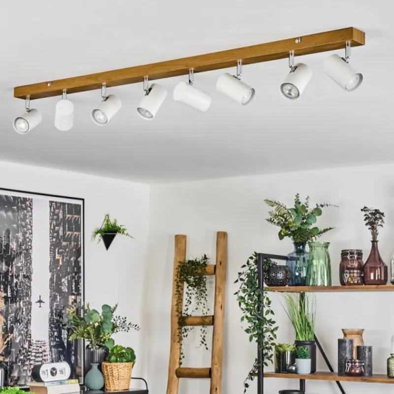 Luminaires Scandinaves-hofstein Gesteira Plafonnier, Spot de plafond Chrome, Couleur bois, 8 lumières