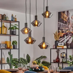 hofstein Gillbergatorp Suspension, Boule lumineuse, Suspension Chrome, Fumé, 5 lumières