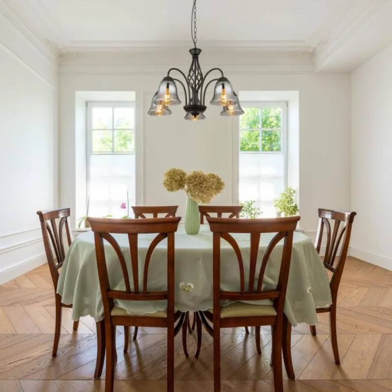 Suspension Verre Fumé-Luminaires Globo Lighting GONNY Suspension Noir, 5 lumières