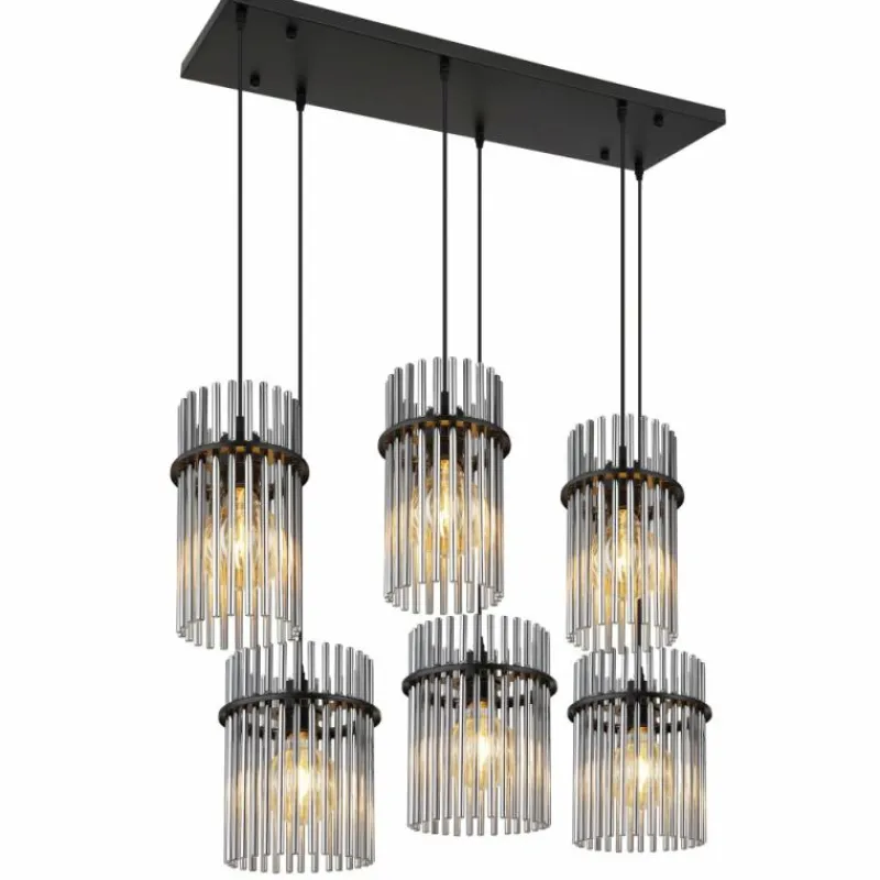 Suspension Verre Fumé-Luminaires Globo Lighting Gorley Suspension Noir, 6 lumières