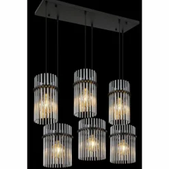 Suspension Verre Fumé-Luminaires Globo Lighting Gorley Suspension Noir, 6 lumières