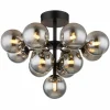 Suspension Verre Fumé-Luminaires Globo Lighting Grappy Plafonnier Noir, 13 lumières