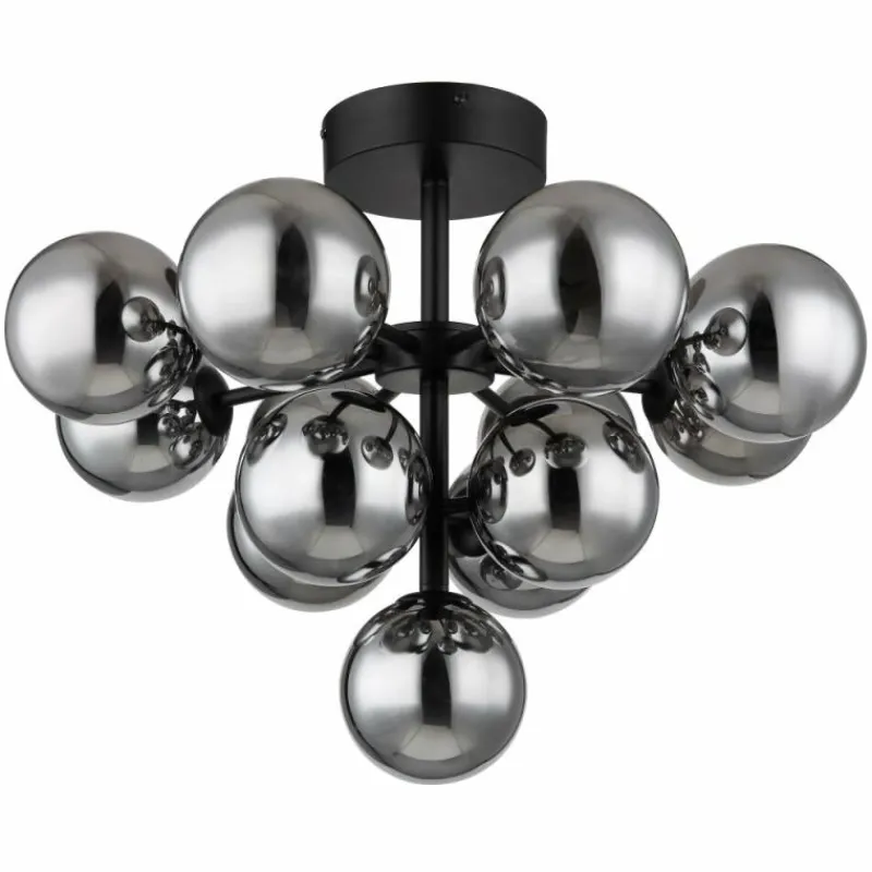 Suspension Verre Fumé-Luminaires Globo Lighting Grappy Plafonnier Noir, 13 lumières