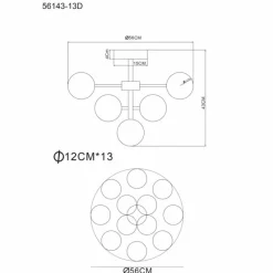 Suspension Verre Fumé-Luminaires Globo Lighting Grappy Plafonnier Noir, 13 lumières