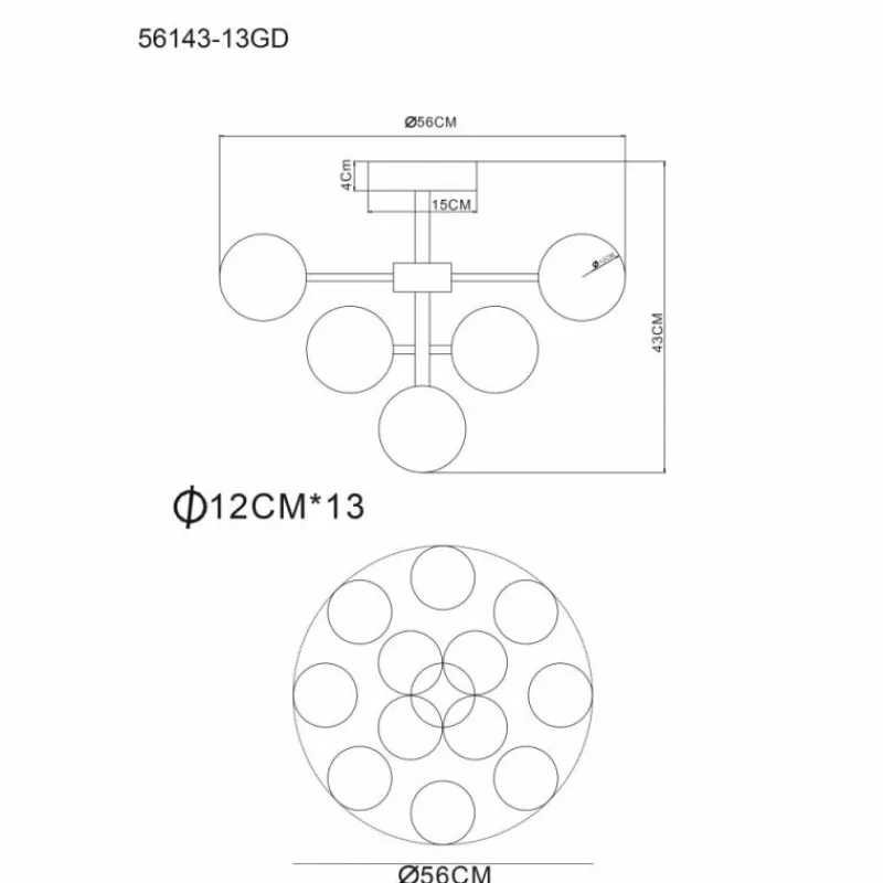 Luminaires Globo Lighting Grappy Plafonnier Or, 13 lumières