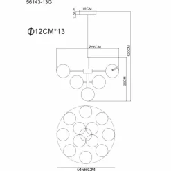Luminaires Globo Lighting Grappy Suspension Or, 13 lumières
