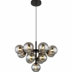 Suspension Verre Fumé-Luminaires Globo Lighting Grappy Suspension Noir, 13 lumières