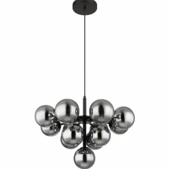 Suspension Verre Fumé-Luminaires Globo Lighting Grappy Suspension Noir, 13 lumières
