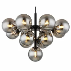 Suspension Verre Fumé-Luminaires Globo Lighting Grappy Suspension Noir, 13 lumières