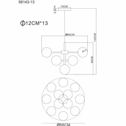 Suspension Verre Fumé-Luminaires Globo Lighting Grappy Suspension Noir, 13 lumières