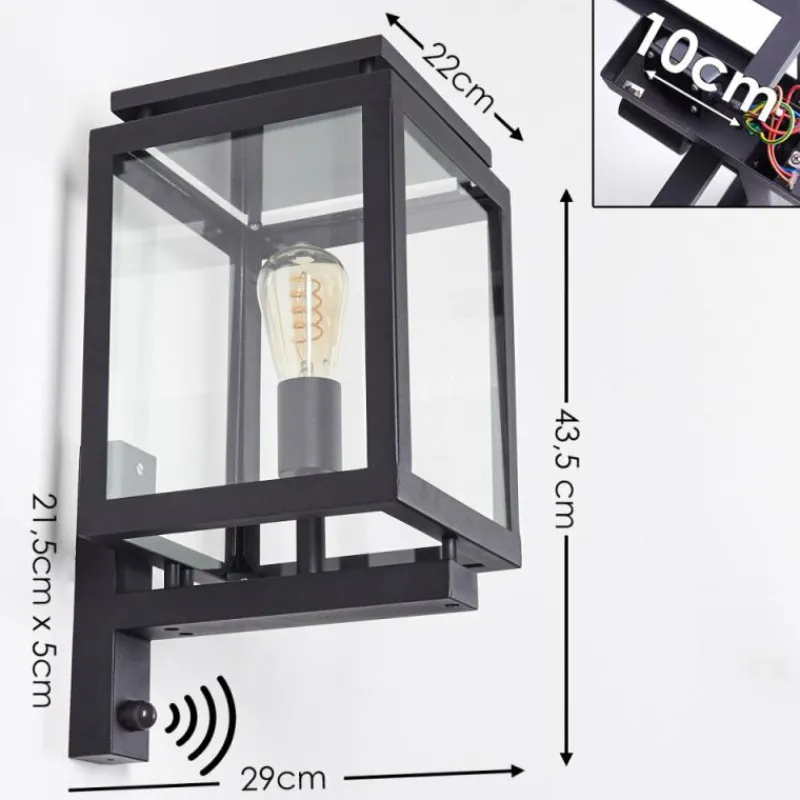 hofstein Greensboro Applique murale d'extérieur Noir, 1 lumière, Détecteur de mouvement