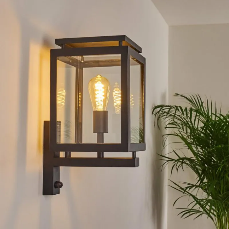 hofstein Greensboro Applique murale d'extérieur Noir, 1 lumière, Détecteur de mouvement