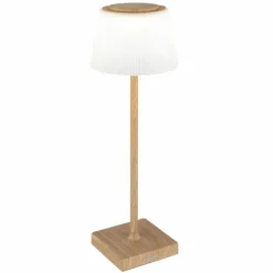 Lampes En Bois-Luminaires Globo Lighting Gregoir Lampe à poser LED Bois foncé, Écru, 1 lumière
