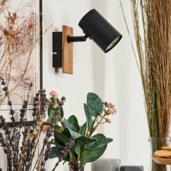 hofstein Guardais Applique murale, Spot mural Brun, Couleur bois, Noir, 1 lumière