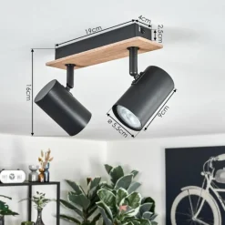 hofstein Guardais Plafonnier Brun, Couleur bois, Noir, 2 lumières