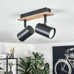 hofstein Guardais Plafonnier Brun, Couleur bois, Noir, 2 lumières