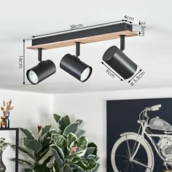 hofstein Guardais Plafonnier Brun, Couleur bois, Noir, 3 lumières