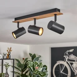 hofstein Guardais Plafonnier Brun, Couleur bois, Noir, 3 lumières