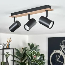 hofstein Guardais Plafonnier Brun, Couleur bois, Noir, 3 lumières