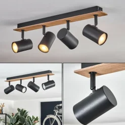 hofstein Guardais Plafonnier Brun, Couleur bois, Noir, 4 lumières