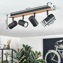 hofstein Guardais Plafonnier Brun, Couleur bois, Noir, 4 lumières