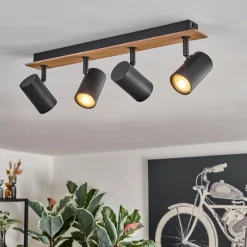 hofstein Guardais Plafonnier Brun, Couleur bois, Noir, 4 lumières