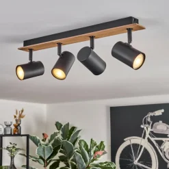 hofstein Guardais Plafonnier Brun, Couleur bois, Noir, 4 lumières