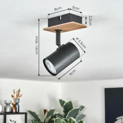 hofstein Guardais Plafonnier, Spot de plafond Brun, Couleur bois, Noir, 1 lumière