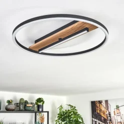 Luminaires Scandinaves-hofstein Hadel Plafonnier LED Couleur bois, Noir, 1 lumière